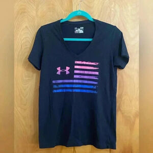 Under Armour Short Sleeve V-neck Flag Multicolored Size S EUC